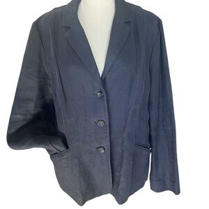 Pendleton Classic dark navy linen Women's Blazer three button size XL newer